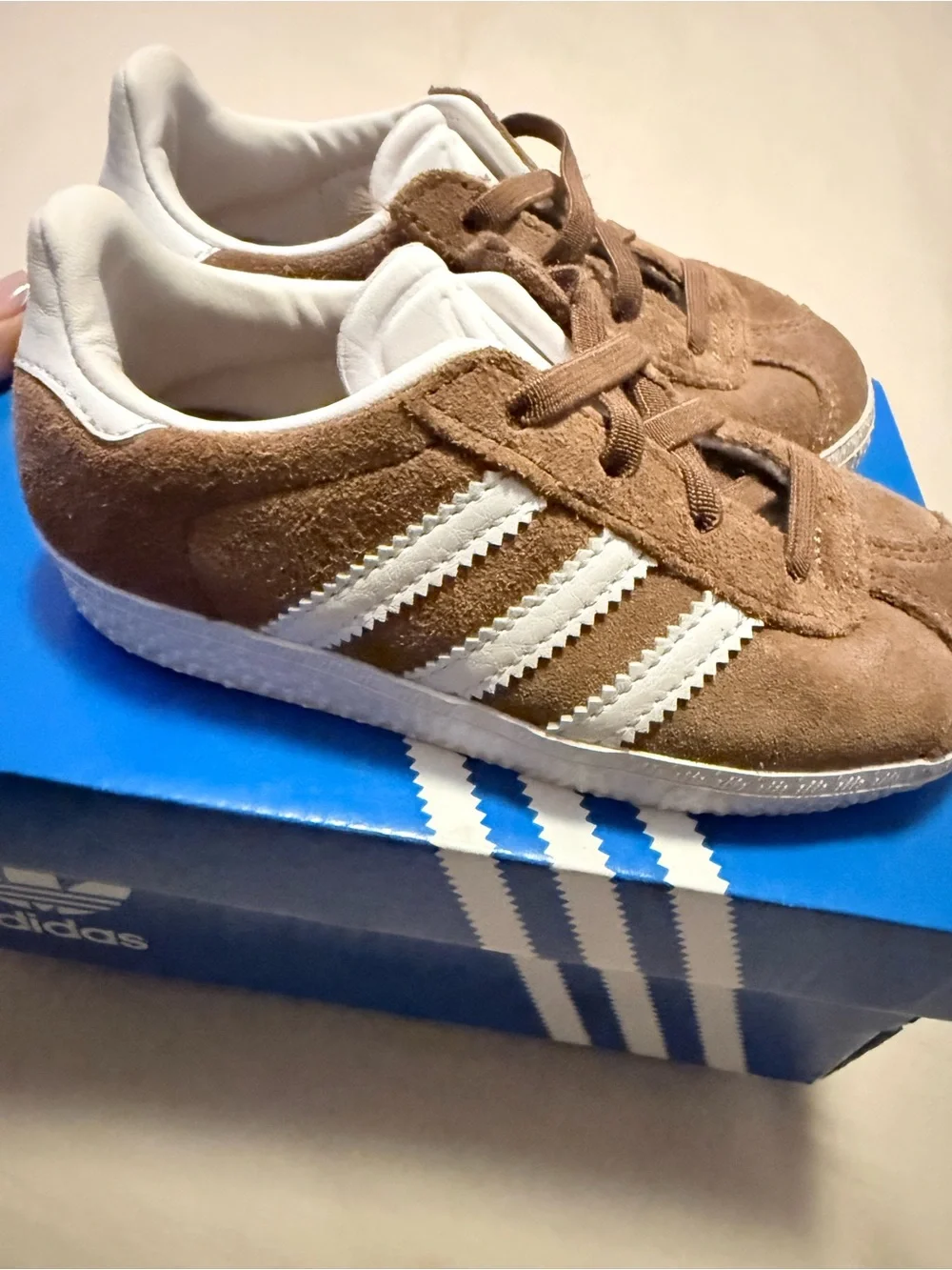 adidas Kids Suede Sneakers in Brown and White